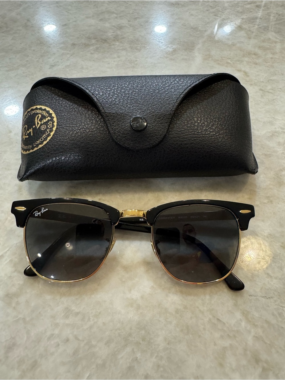 Ray-Ban Black and Gold Clubmaster Style Men's Sunglasses